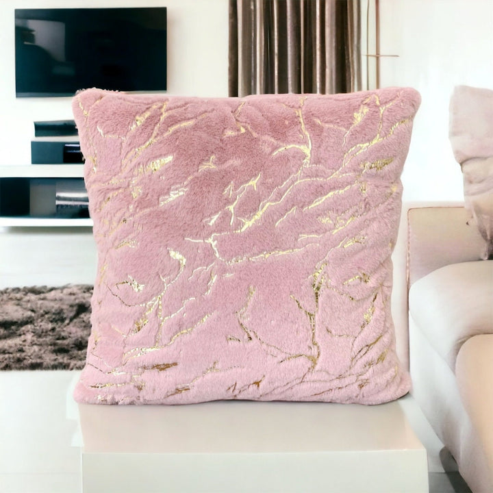 Luxury Pink Gold Faux Fur Pillow Cover