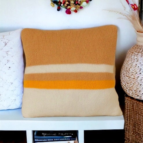 Striped Hand Knitted Pillow Cover