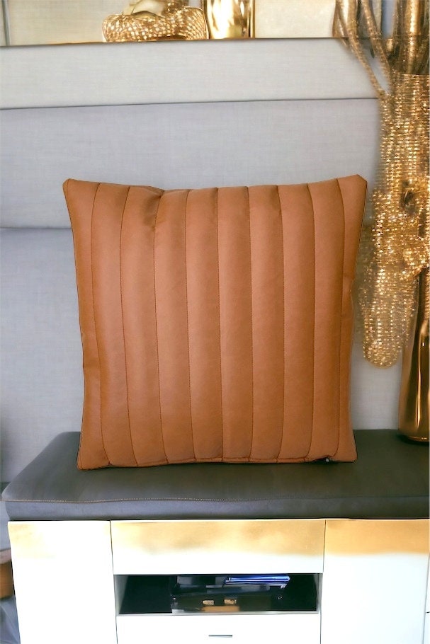 Cognac Faux Leather Pillow Cover