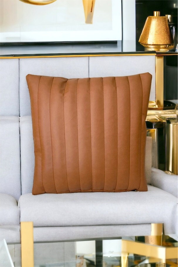 Cognac Faux Leather Pillow Cover