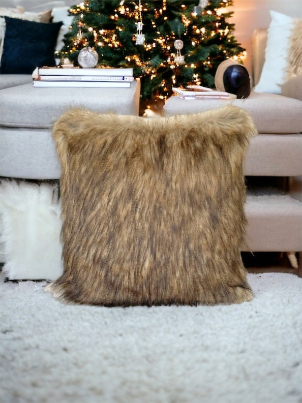 Brown Faux Fur Pillow Cover