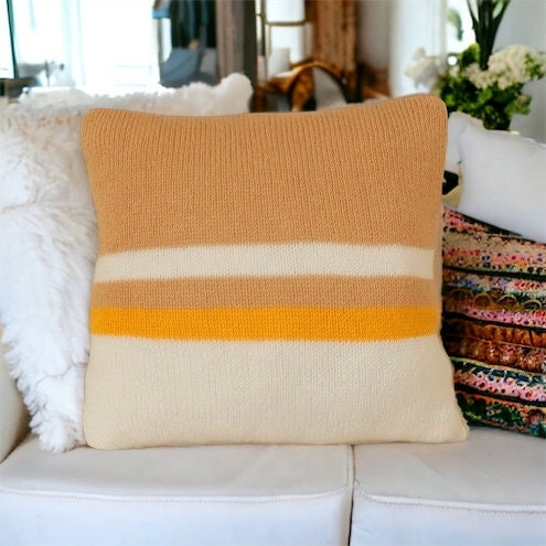 Striped Hand Knitted Pillow Cover