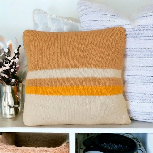 Striped Hand Knitted Pillow Cover