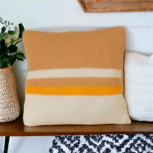 Striped Hand Knitted Pillow Cover