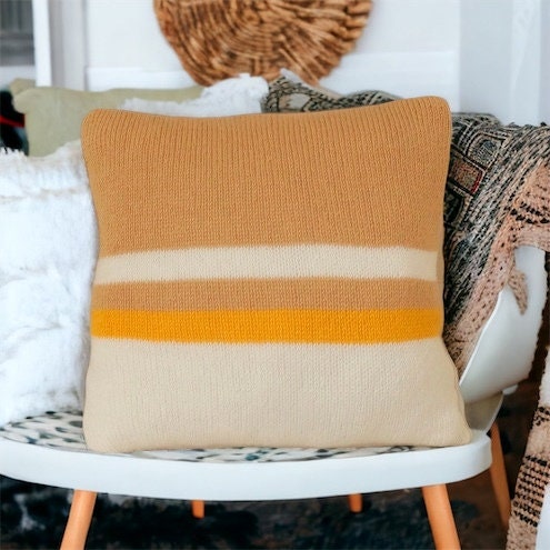 Striped Hand Knitted Pillow Cover