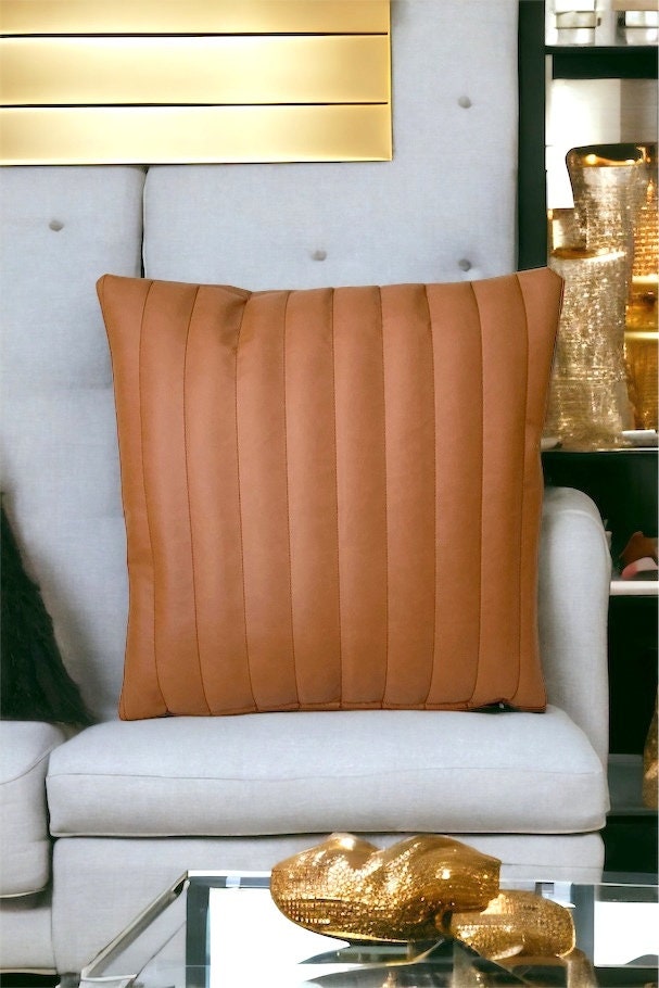 Cognac Faux Leather Pillow Cover