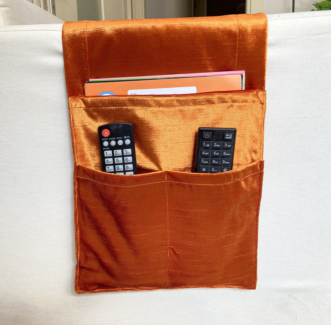 Burnt Orange Velvet Armrest Organizer