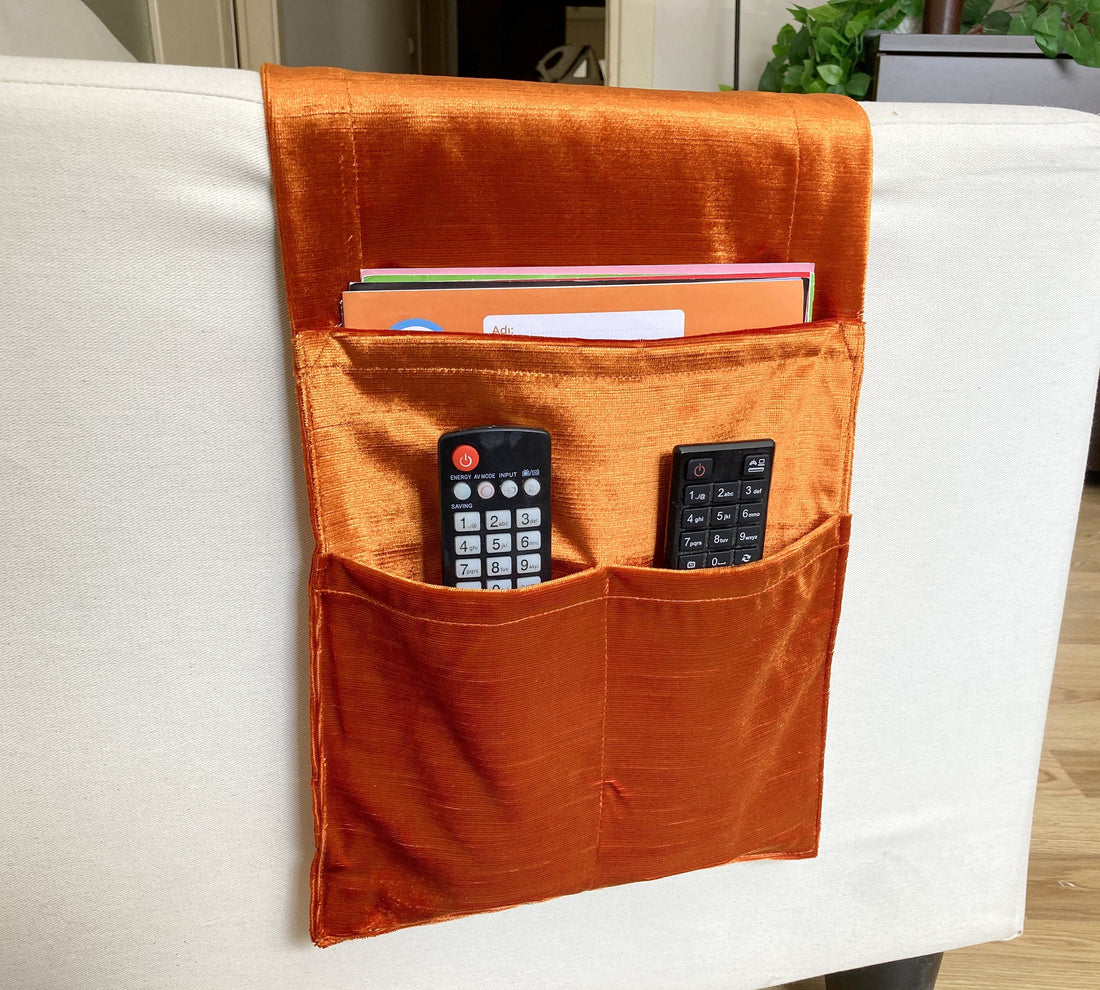 Burnt Orange Velvet Armrest Organizer