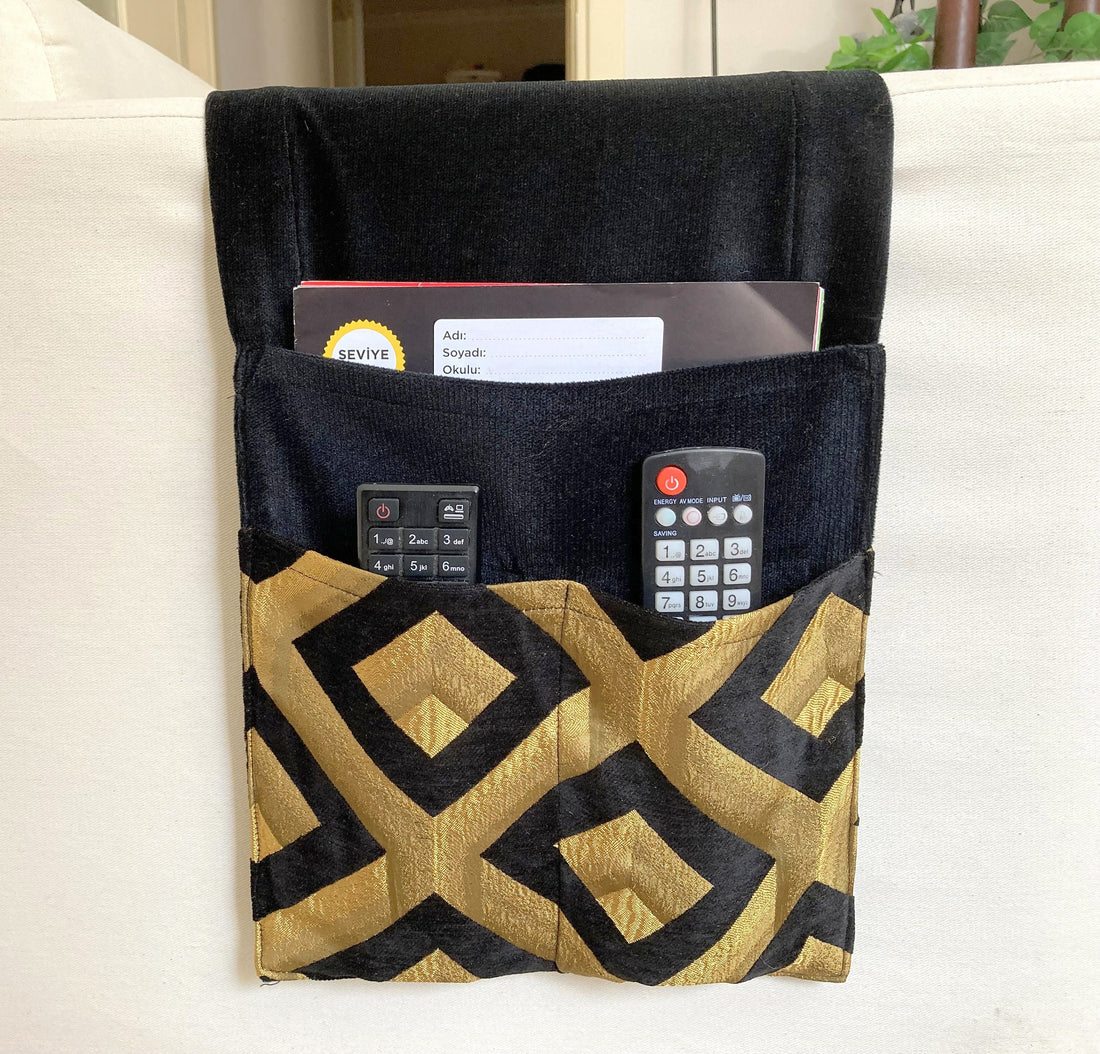 Gold Black Diamond Velvet Armrest Organizer