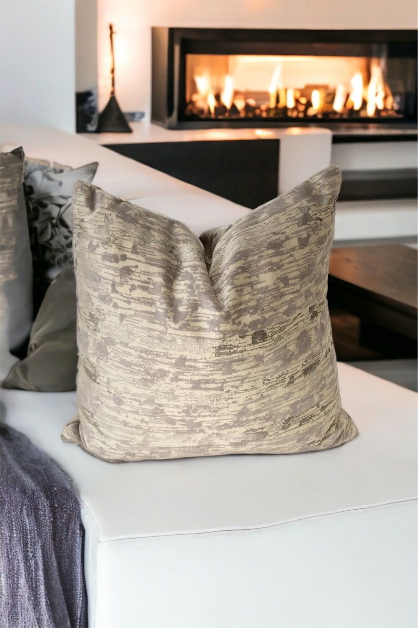 Beige Stripe Velvet Pillow Cover