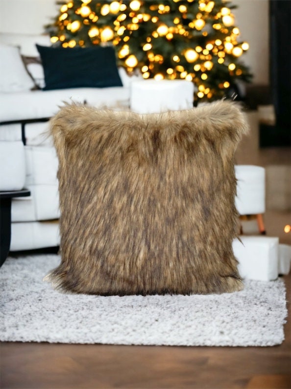 Brown Faux Fur Pillow Cover