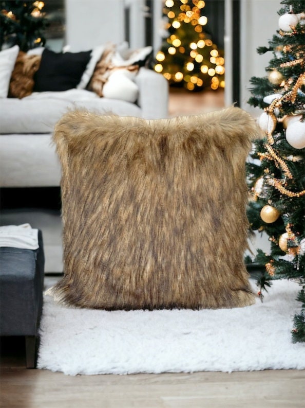 Brown Faux Fur Pillow Cover