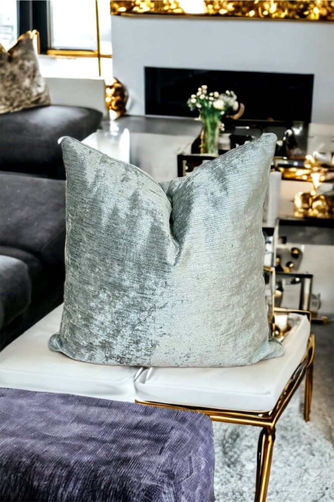 Gray Blue Velvet Pillow Cover