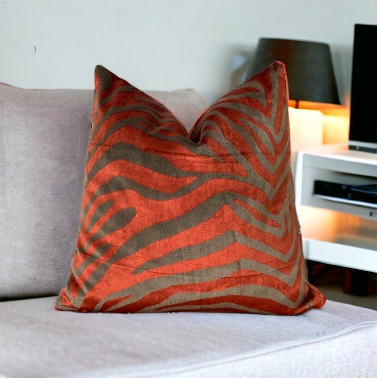 Rust animal print 70s style unique retro velvet throw pillow cover