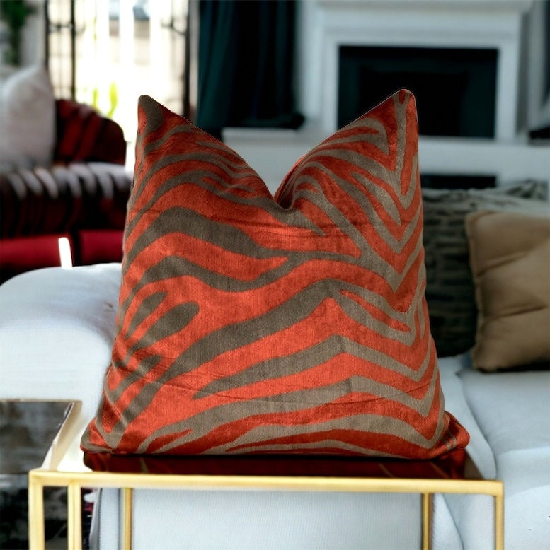 Rust animal print 70s style unique retro velvet throw pillow cover