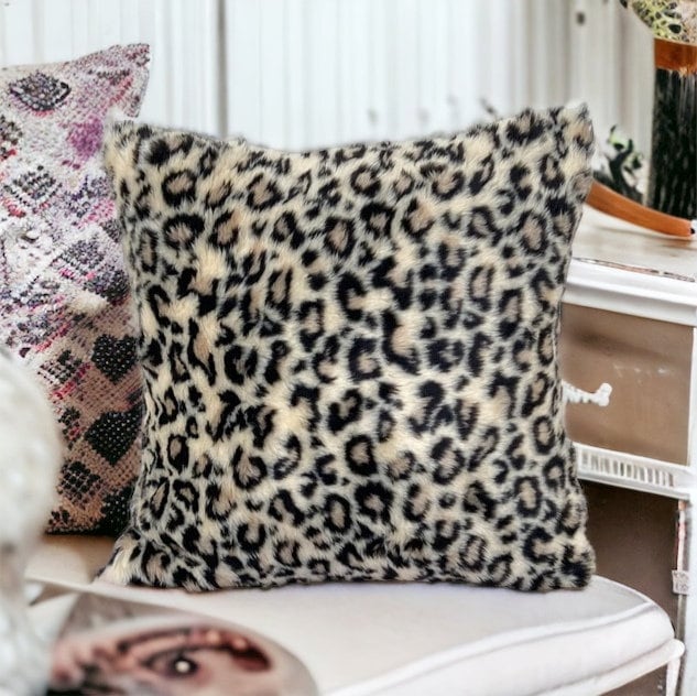 Cheetah Boho Decor Faux Fur Pillow Cover