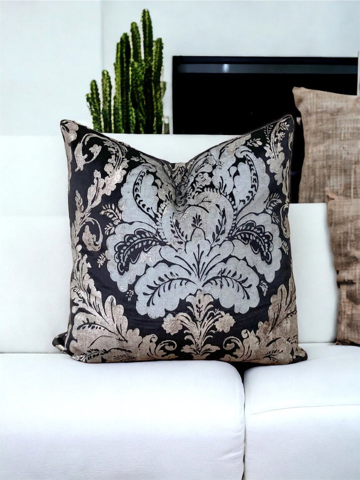 Black and gray Floral Velvet Pillow Cover