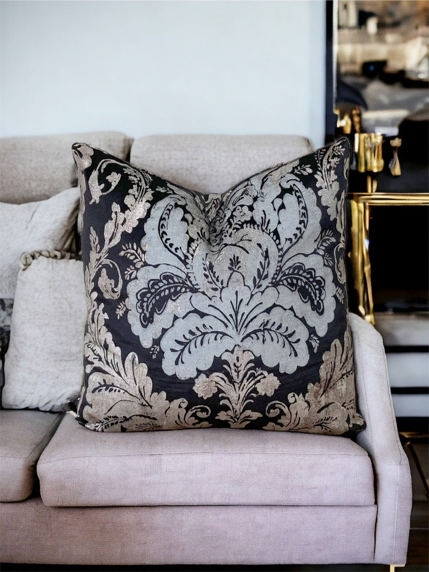 Black and gray Floral Velvet Pillow Cover