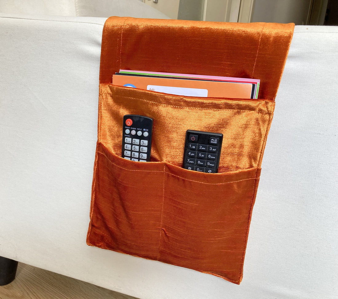 Burnt Orange Velvet Armrest Organizer