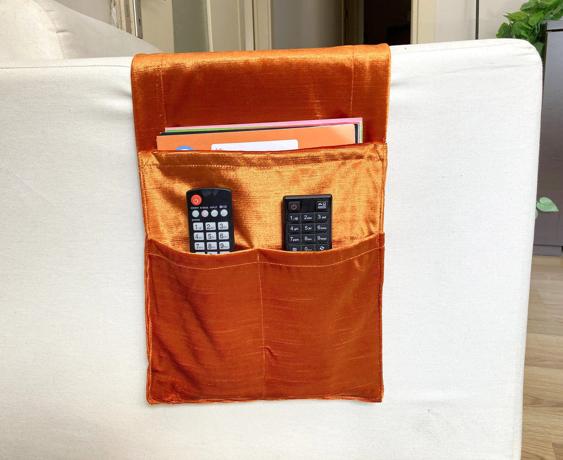 Burnt Orange Velvet Armrest Organizer