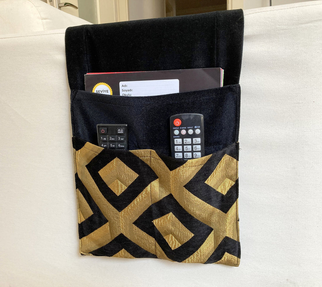 Gold Black Diamond Velvet Armrest Organizer