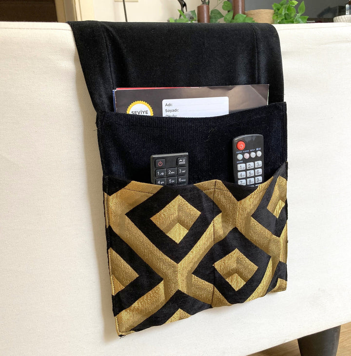 Gold Black Diamond Velvet Armrest Organizer