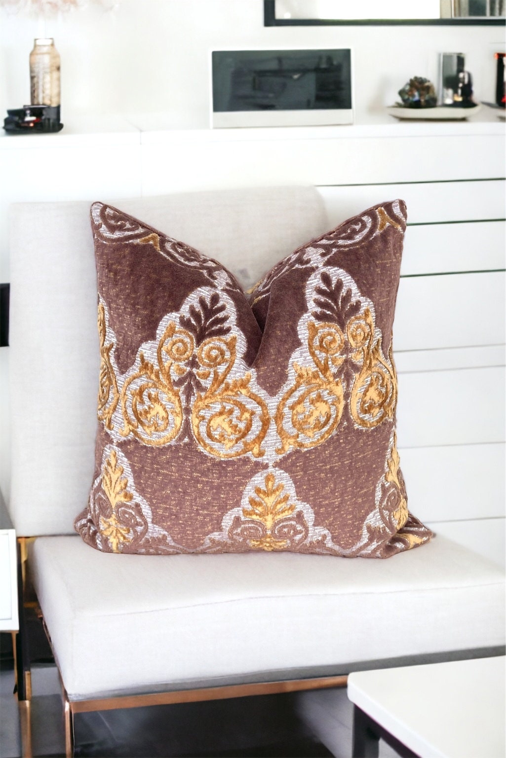 Gold Flower Velvet Pillow Cover