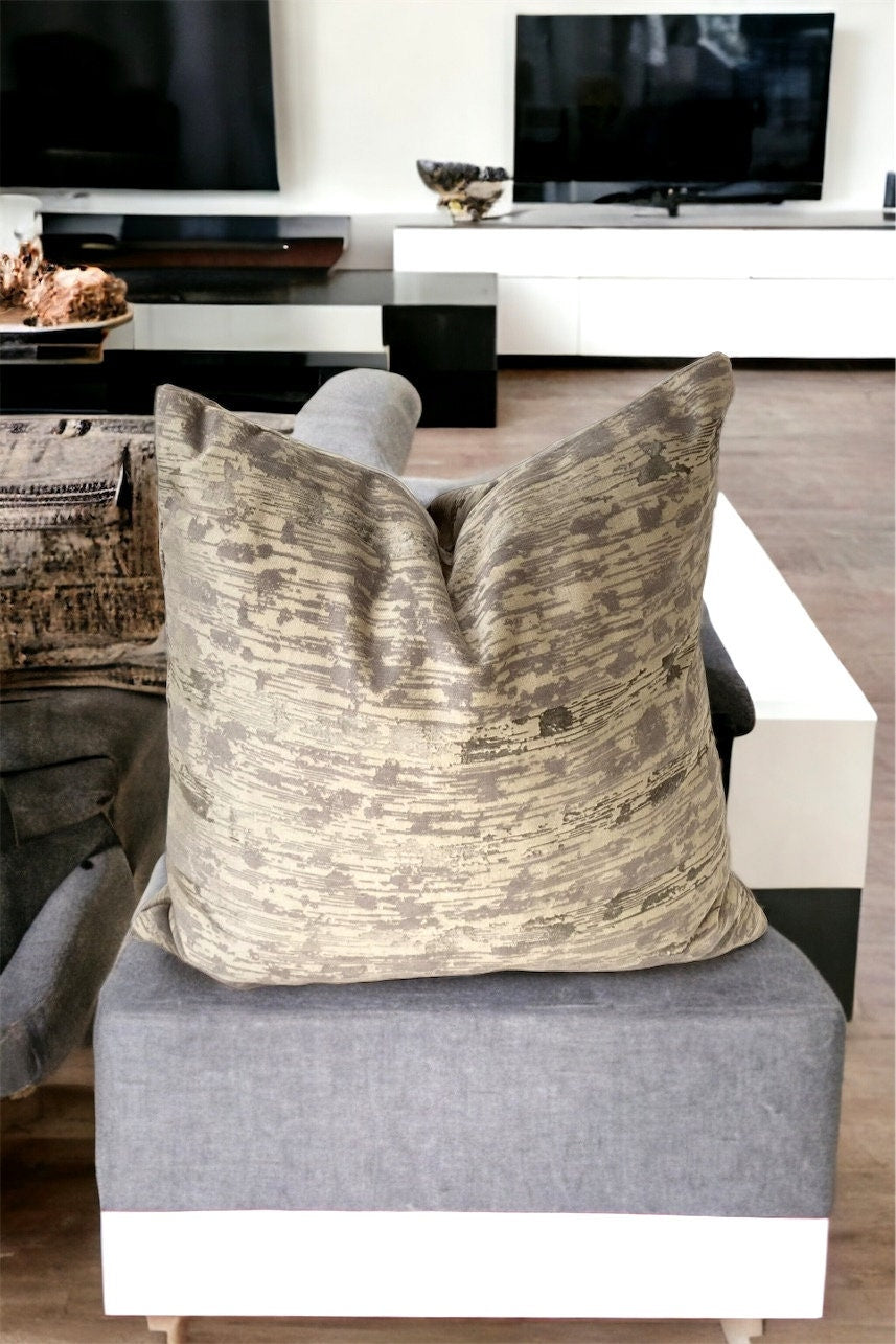 Beige Stripe Velvet Pillow Cover