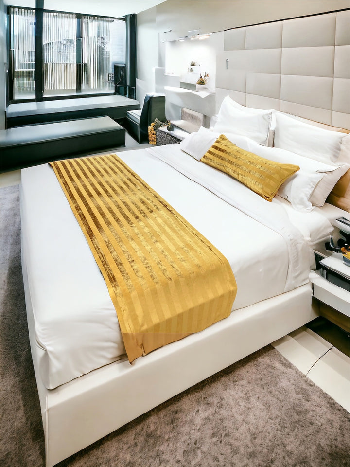 Gold Striped Velvet Bed Runner