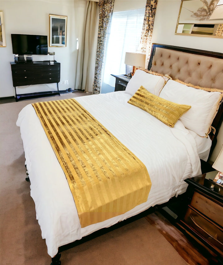 Gold Striped Velvet Bed Runner