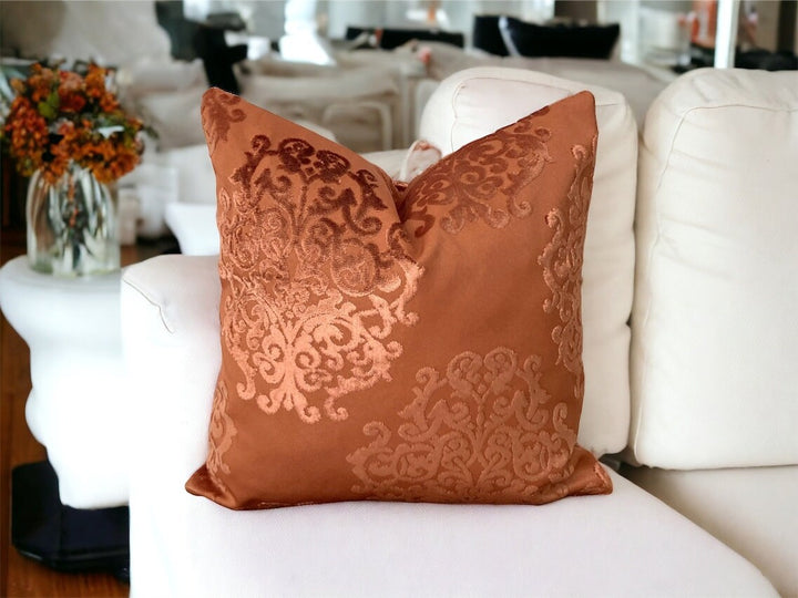 Rust Floral unique hand made velvet throw pillow cover