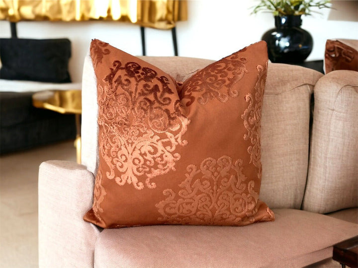 Rust Floral unique hand made velvet throw pillow cover