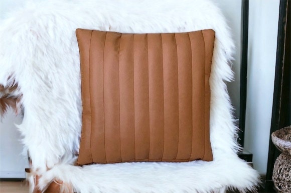 Cognac Faux Leather Pillow Cover