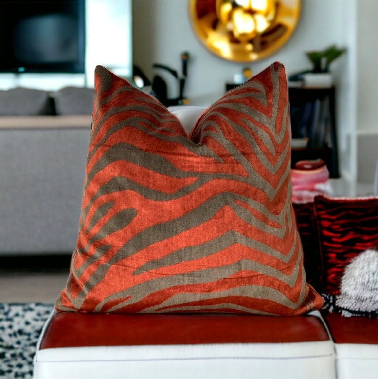 Rust animal print 70s style unique retro velvet throw pillow cover