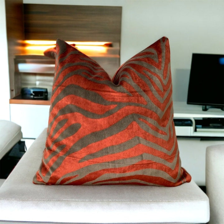 Rust animal print 70s style unique retro velvet throw pillow cover