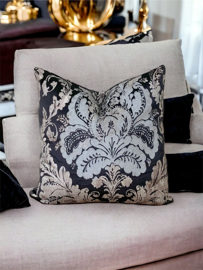 Black and gray Floral Velvet Pillow Cover