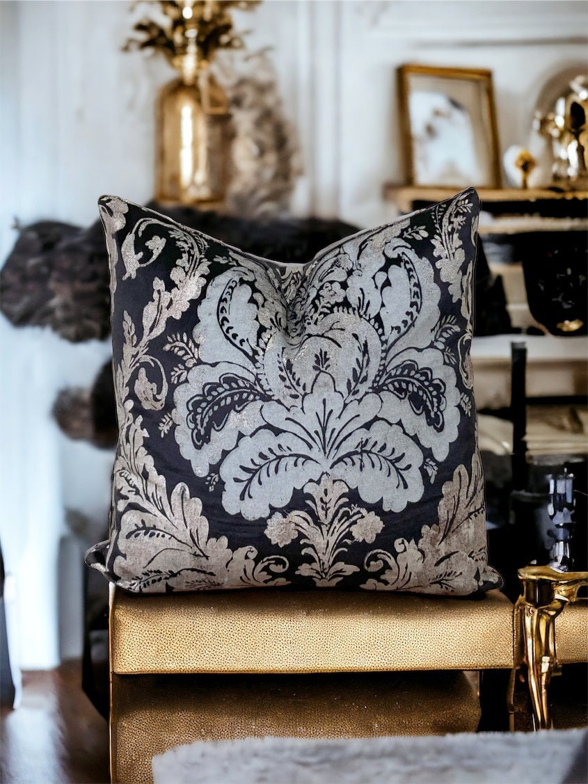 Black and gray Floral Velvet Pillow Cover