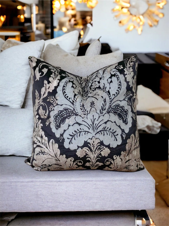 Black and gray Floral Velvet Pillow Cover