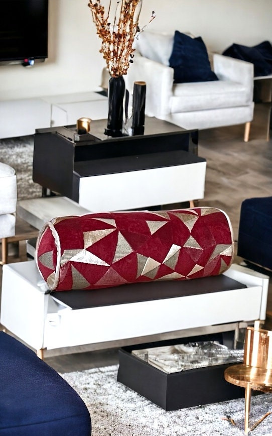 Burgundy Geometric Pattern Bolster Pillow Cover