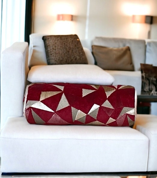 Burgundy Geometric Pattern Bolster Pillow Cover