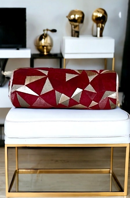 Burgundy Geometric Pattern Bolster Pillow Cover