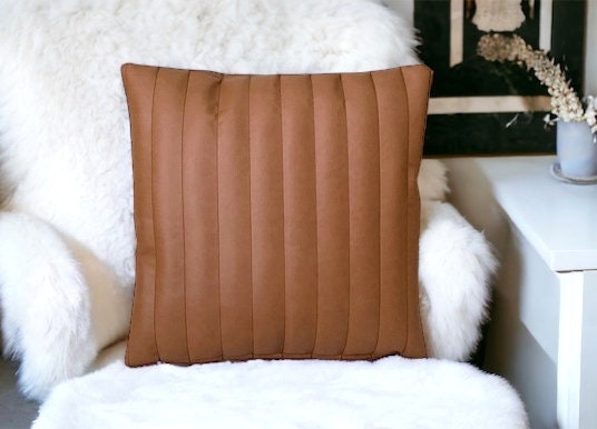 Cognac Faux Leather Pillow Cover