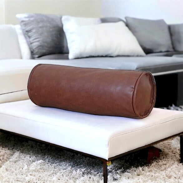 Faux Leather Bolster Pillow Cover