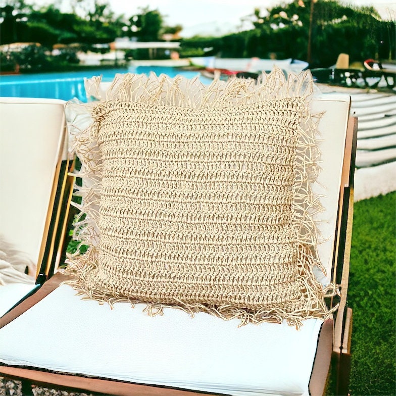 Raffia Rustic Hand Crochet Pillow