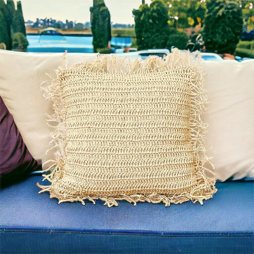 Raffia Rustic Hand Crochet Pillow