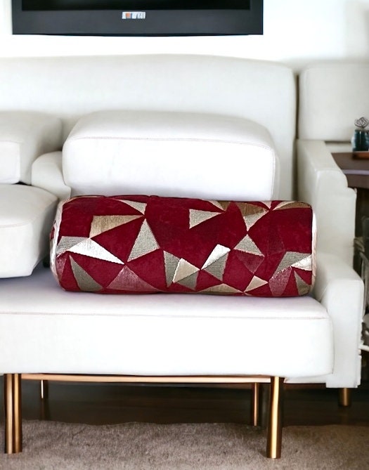 Burgundy Geometric Pattern Bolster Pillow Cover