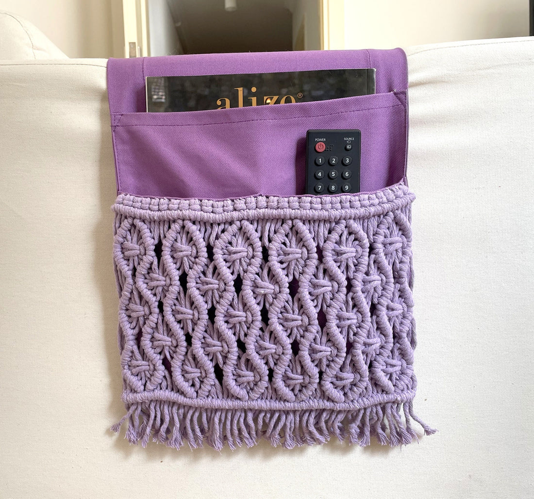 Lilac Macrame Armrest Organizer