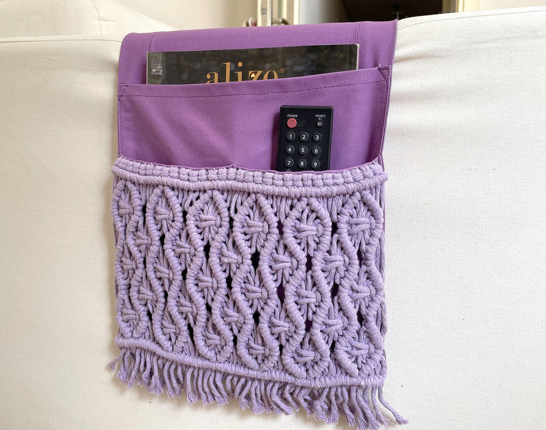 Lilac Macrame Armrest Organizer