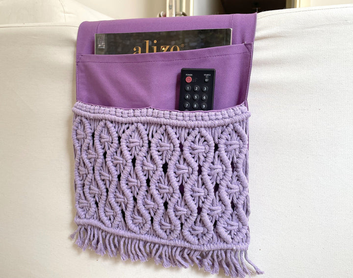 Lilac Macrame Armrest Organizer