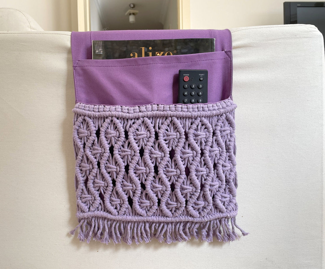 Lilac Macrame Armrest Organizer